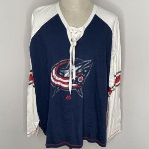 Majestic Columbus Blue Jackets Lace Up Long Sleeve Shirt Size 4X
